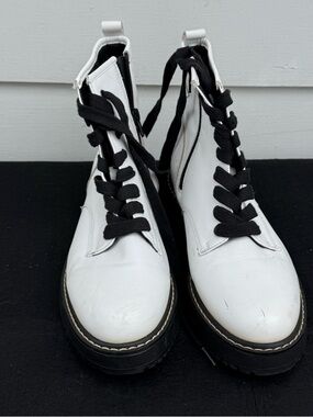 Madden Girl White Combat Boots with Black Laces